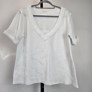 Pol Waffle Knit Oversized V Neck T-Shirt Short Sleeve Blouse Casual Lagenlook M